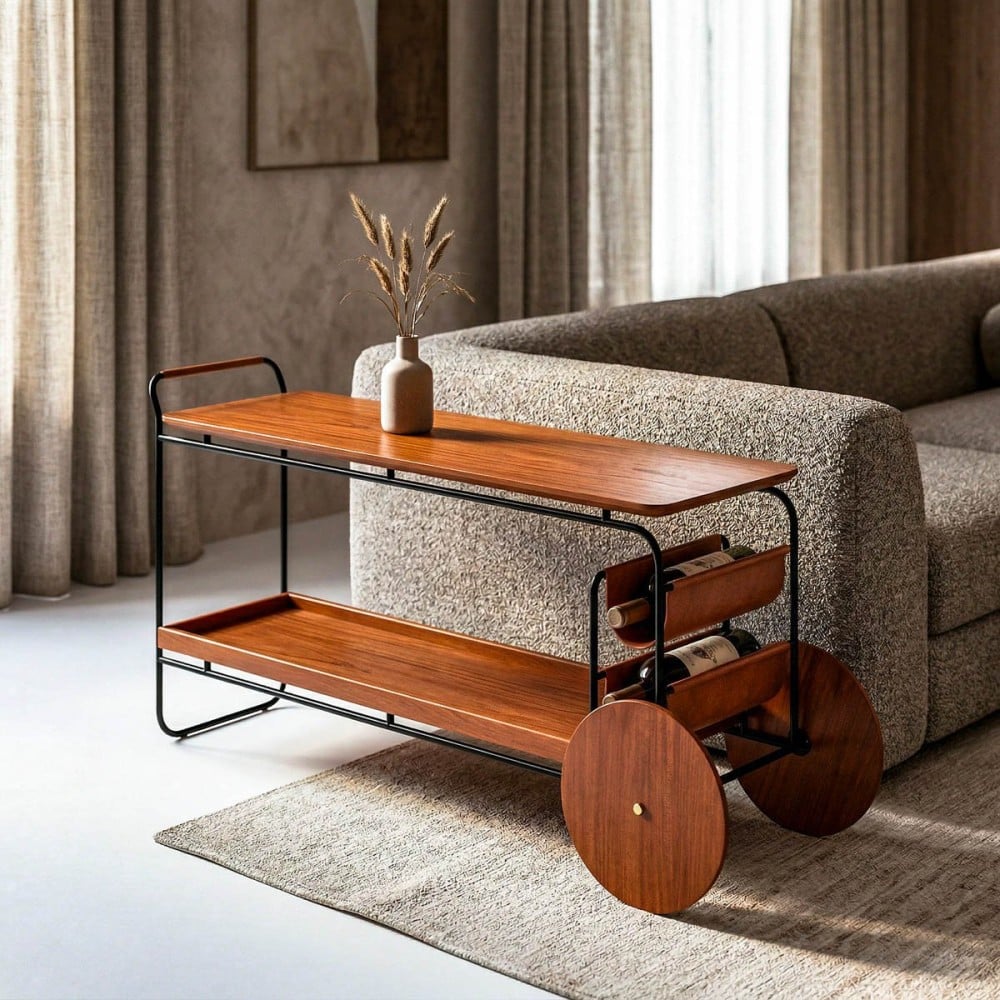 Aparador Artois Tampo Duplo Estrutura Metálica com Rodas Decorativas Champagne Design Jhoel Silva