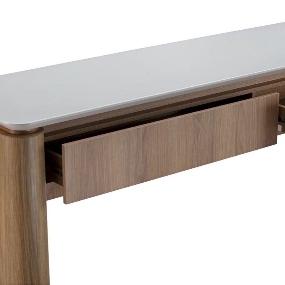 Aparador Maelle 2 Gavetas Tampo Vidro Pintado Estrutura Laminado Melamínico Base com Detalhe em Aço Carbono
