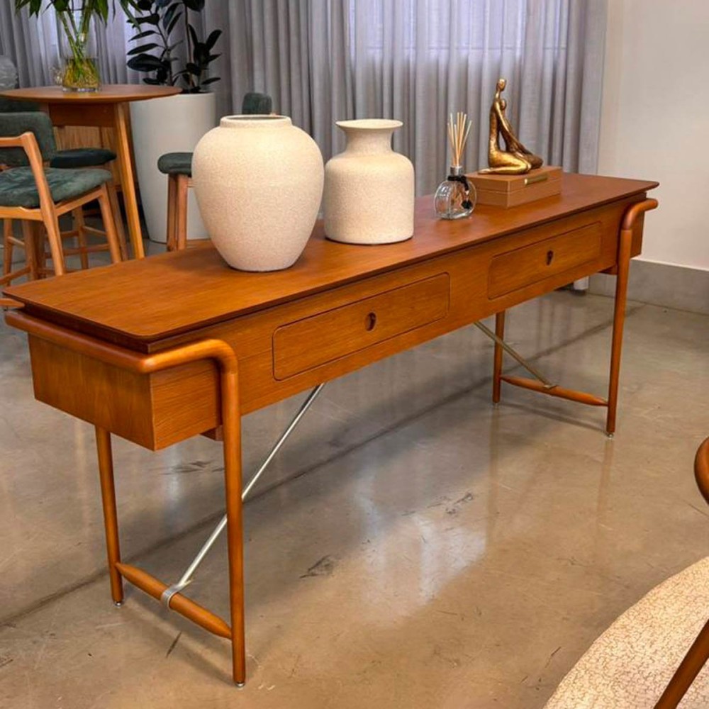 Aparador Coral Laminado com 2 Gavetas Pés em Madeira de Manejo e Travas em Metal Design by Alan Mantovani