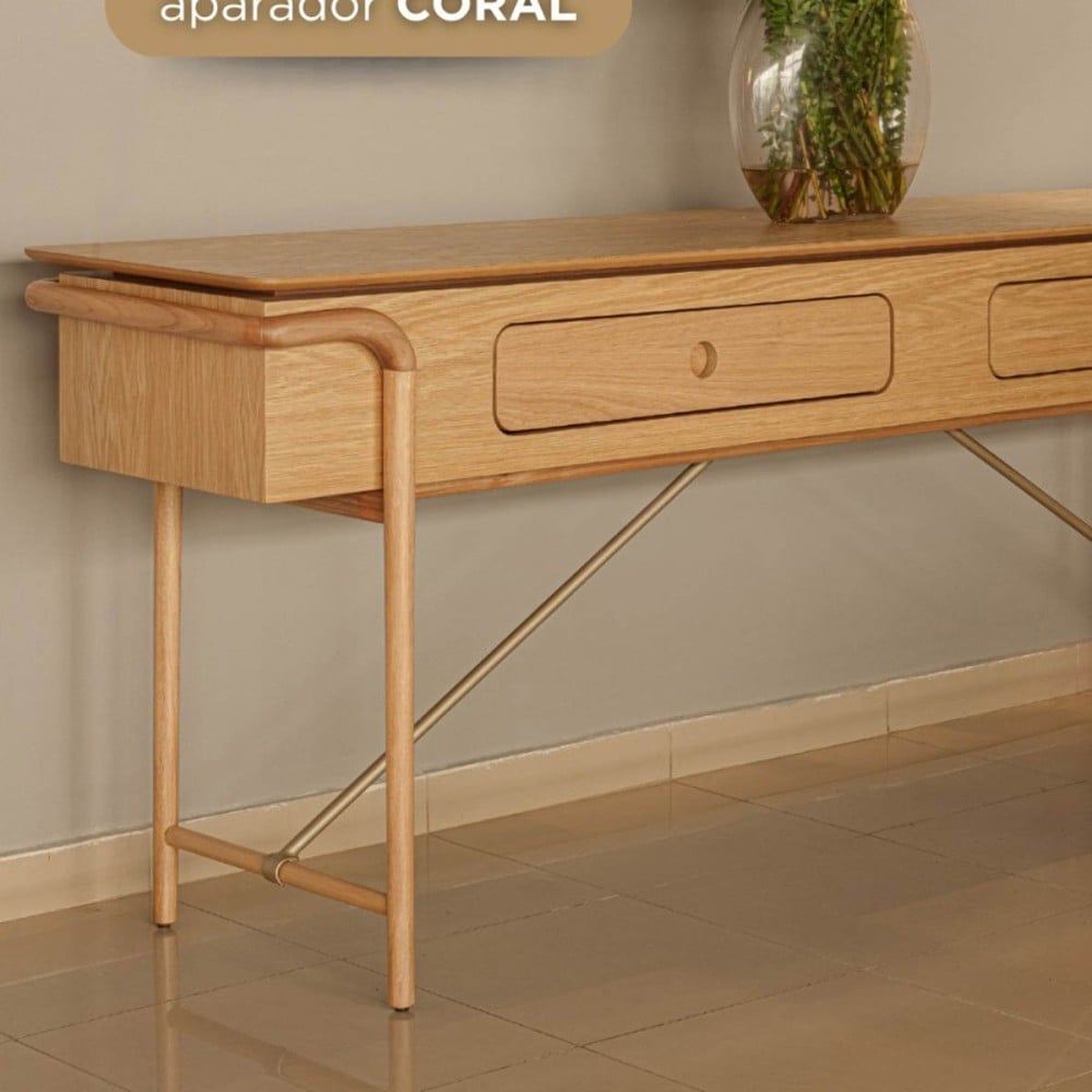 Aparador Coral Laminado com 2 Gavetas Pés em Madeira de Manejo e Travas em Metal Design by Alan Mantovani
