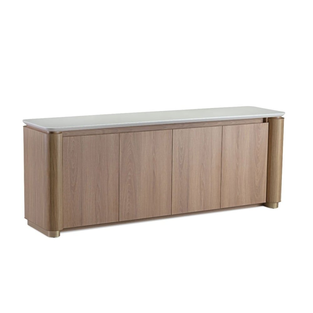 Balcão Buffet Maelle 4 Portas Tampo Laca Estrutura Laminado Melamínico Base em Aço Carbono