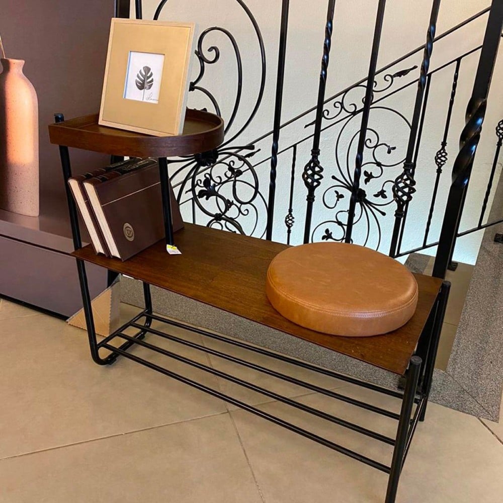 Banco Madison com Mesinha e Sapateira Tampo Laminado Cinamomo Design Contemporâneo Casa A Móveis
