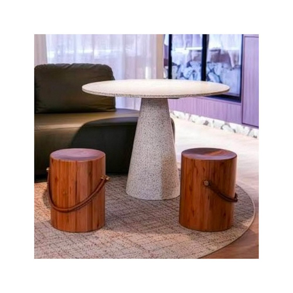 Banco Thaycon Estrutura Cilíndrica em Madeira Maciça com Alça em Corda e Recouro Design by Maicon Geremia