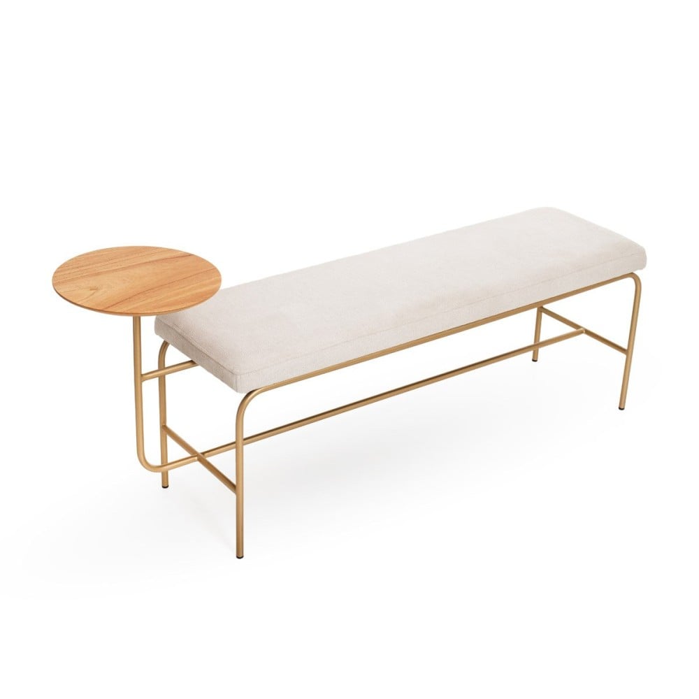 Banco com Mesa Lateral Verone Assento Estofado Tampo Lâmina Natural de Madeira Estrutura Aço Carbono Design Lucas Pasterchak