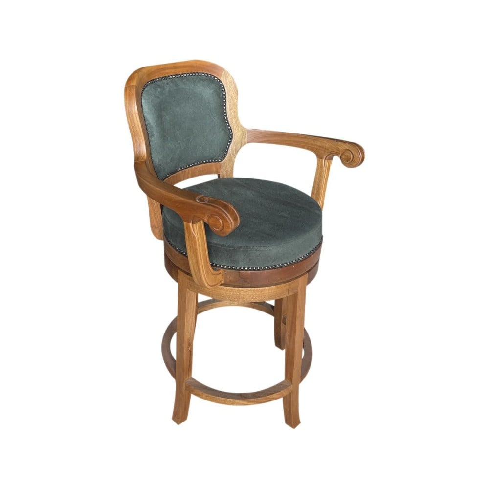 Banqueta Giratória com Braços Inglesa Estofada Detalhes com Tachas Madeira Maciça Design Clássico