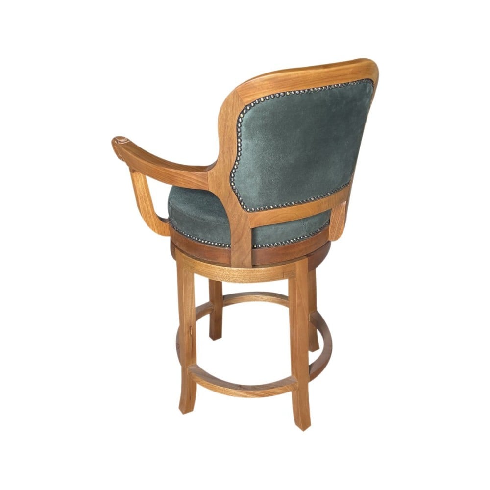 Banqueta Giratória com Braços Inglesa Estofada Detalhes com Tachas Madeira Maciça Design Clássico