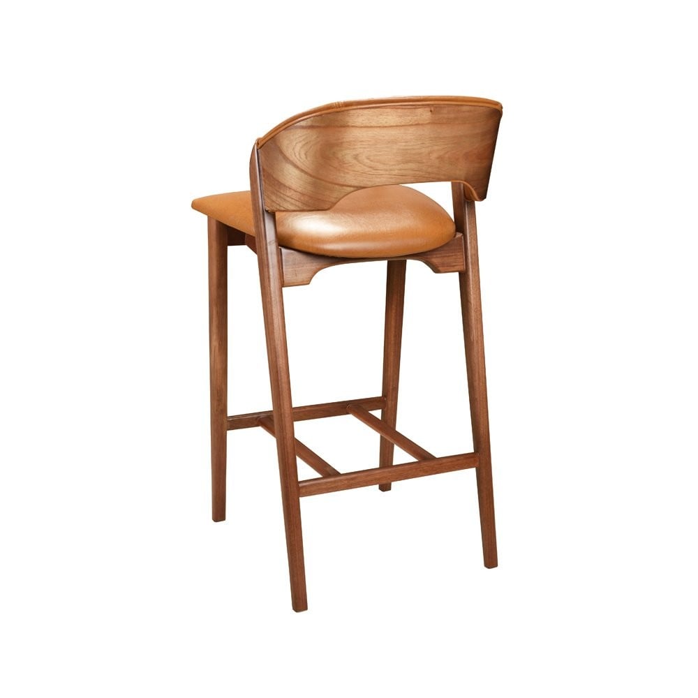 Banqueta Elara Estofada Encosto com Detalhe Amadeirado Design Atemporal