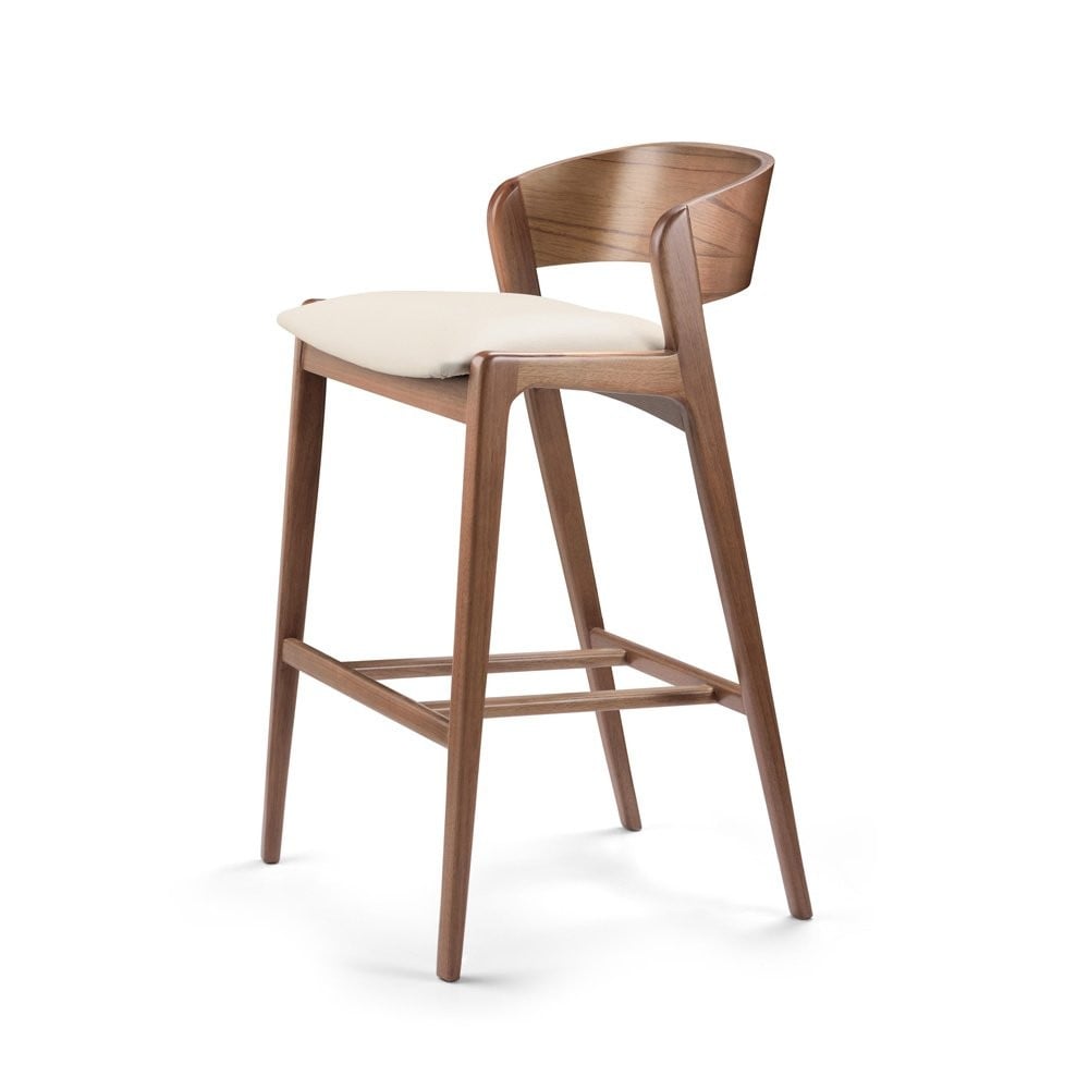 Banqueta Eloah Assento Estofado Encosto Amadeirado Design Atemporal