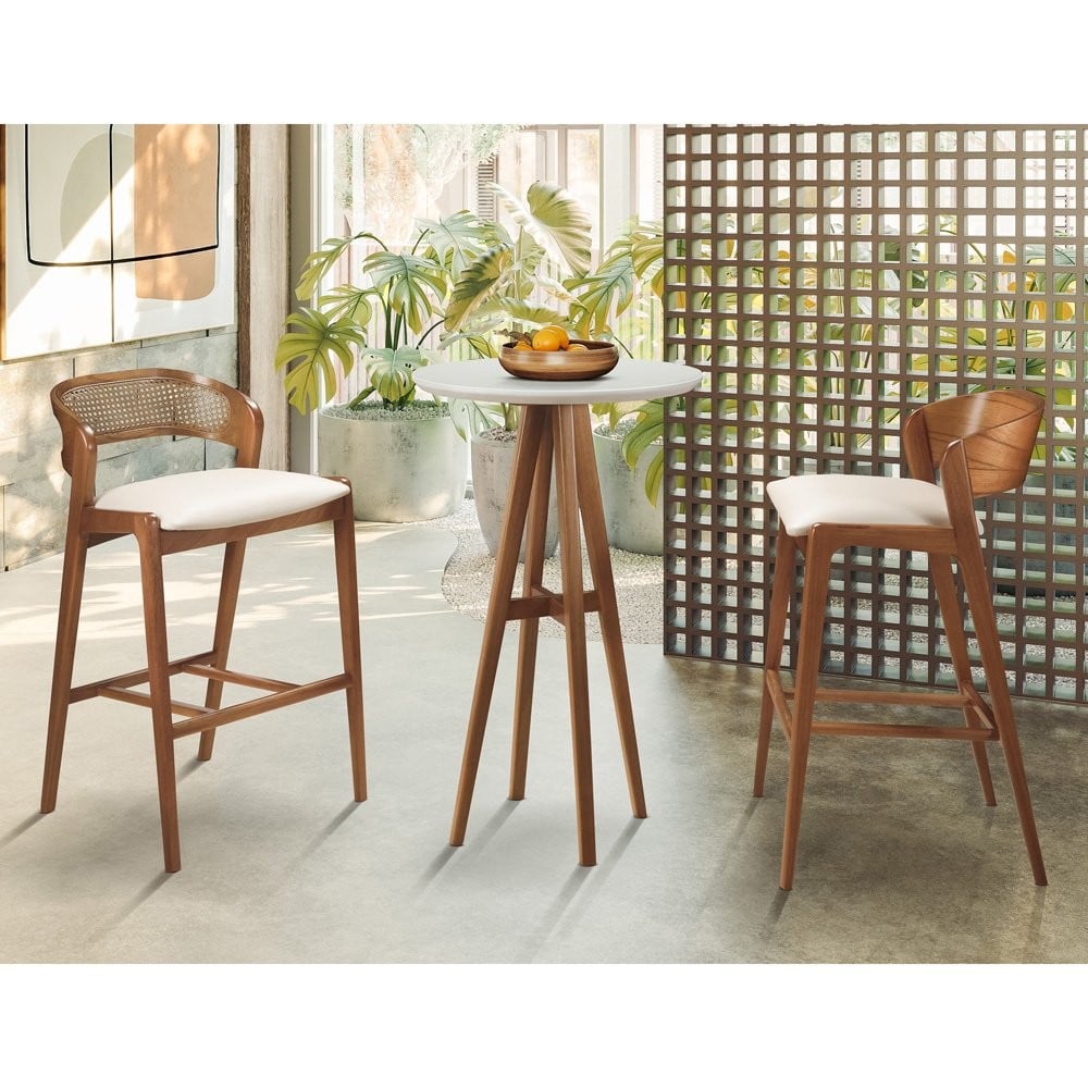 Banqueta Eloah Assento Estofado Encosto Amadeirado Design Atemporal