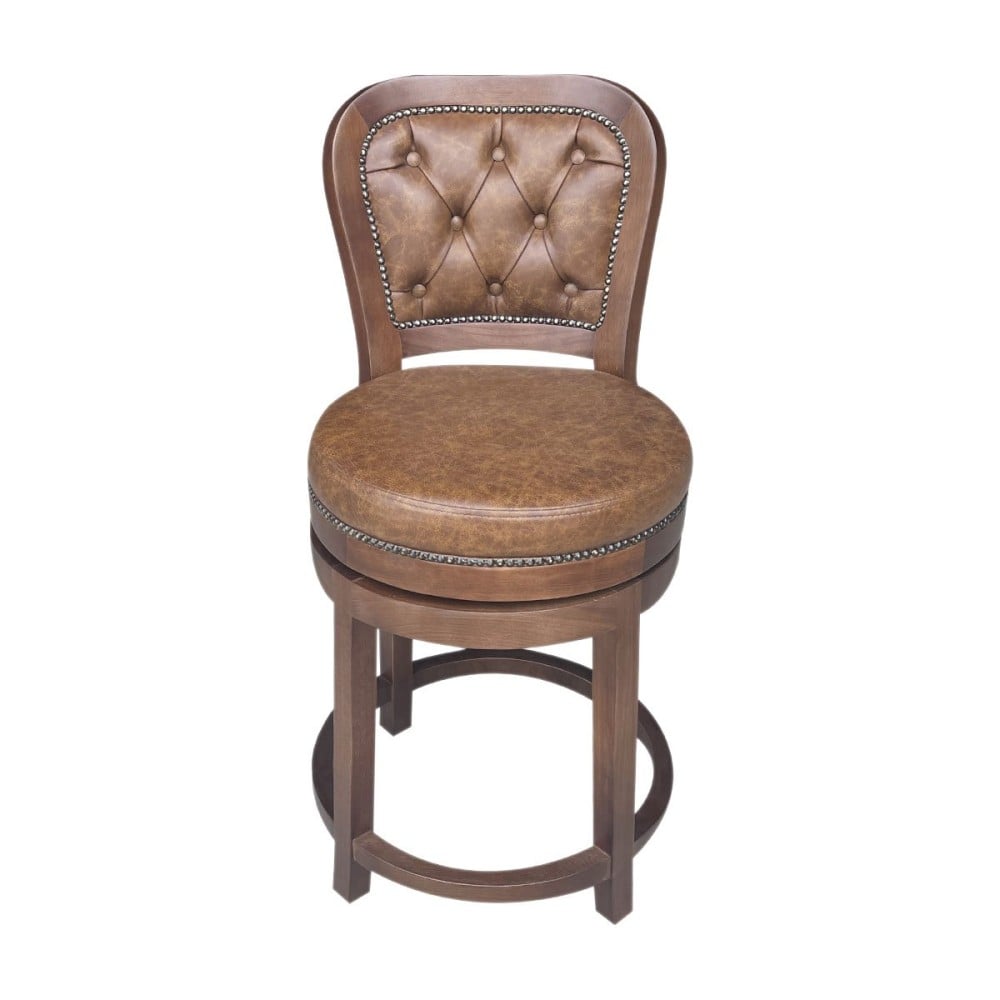 Banqueta Giratória Inglesa Detalhes com Tachas Madeira Maciça Design Clássico