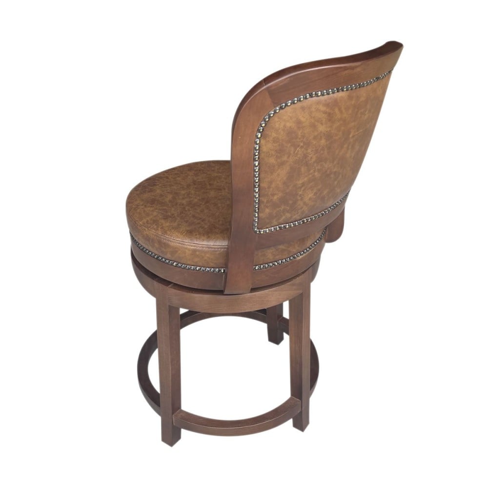 Banqueta Giratória Inglesa Detalhes com Tachas Madeira Maciça Design Clássico