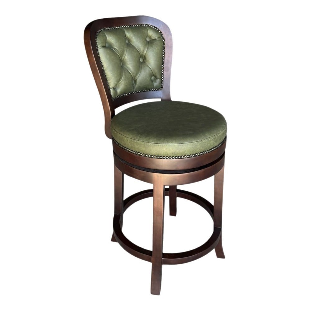 Banqueta Giratória Inglesa Detalhes com Tachas Madeira Maciça Design Clássico