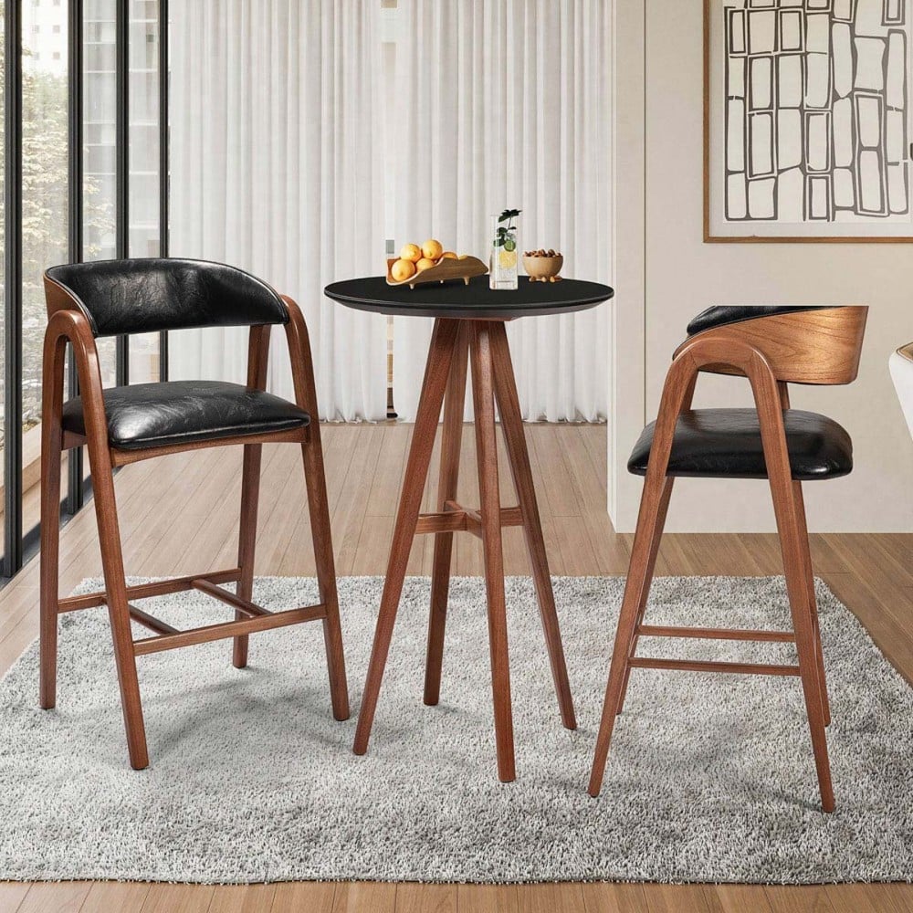 Banqueta Kiara Estofada Encosto com Detalhe Amadeirado Design Atemporal