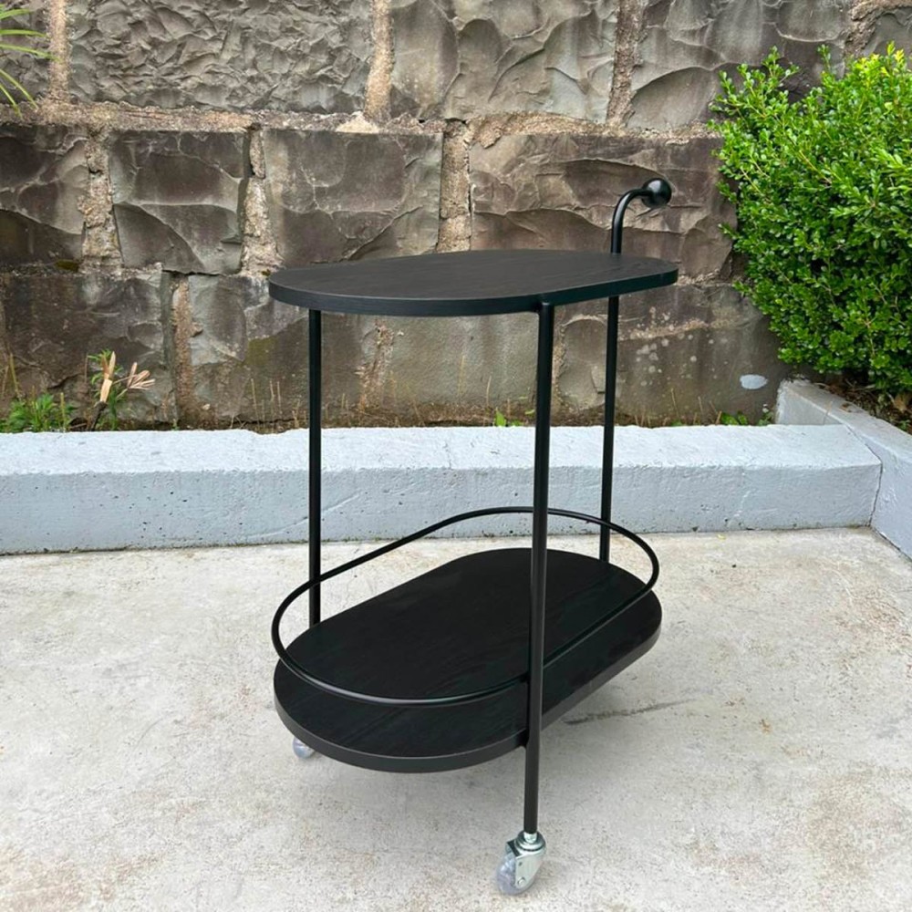 Carrinho Bar Aldren Tampo em Madeira Pintada Base em Madeira Marmorizada Estrutura Tubular em Aço Carbono com Rodízios de Silicone