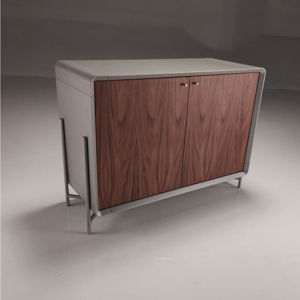 Buffet Lithos 2 Portas em Lâmina de Carvalho com Gaveta Interna Estrutura Externa em Pintura Laca Pés Metalizados Design by Walter Cuco