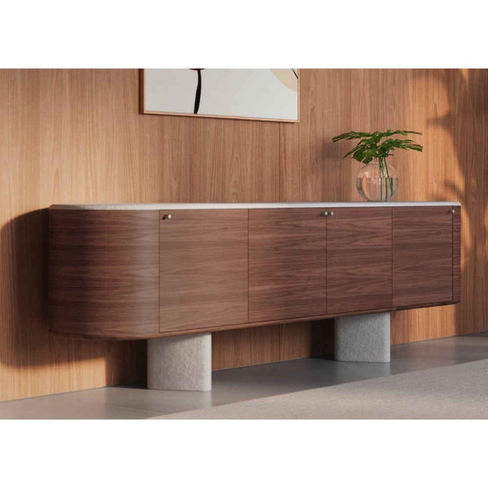 Buffet Navis 4 Portas Tampo e Pés em Sabi Estrutura Lâmina de Carvalho Design by Ampezzan e Maciel Arquitetos