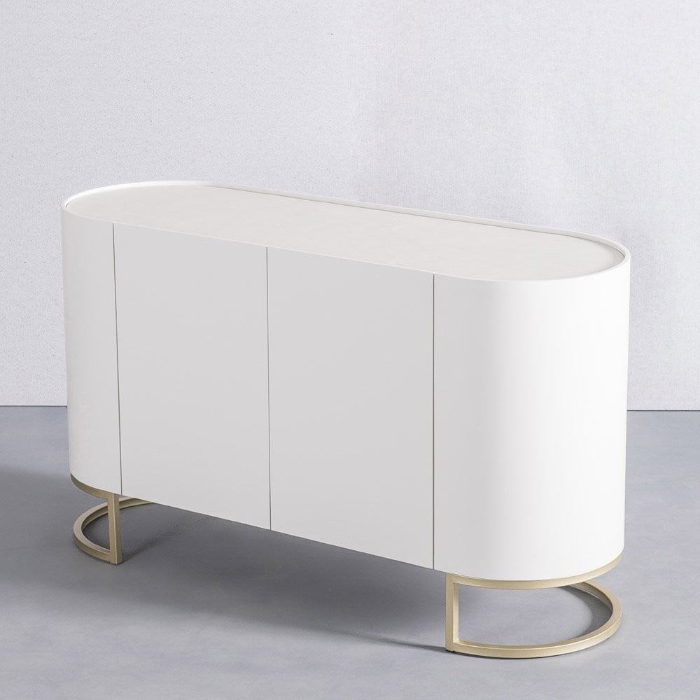Buffet Zhayo Laqueado com Portas Tampo Bandeja Prateleira Interna Base Aço Carbono Pintura Metalizada