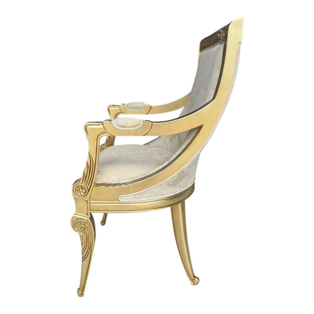 Cadeira com Braço Napoleão Entalhada Madeira Maciça Design de Luxo Peça Artesanal