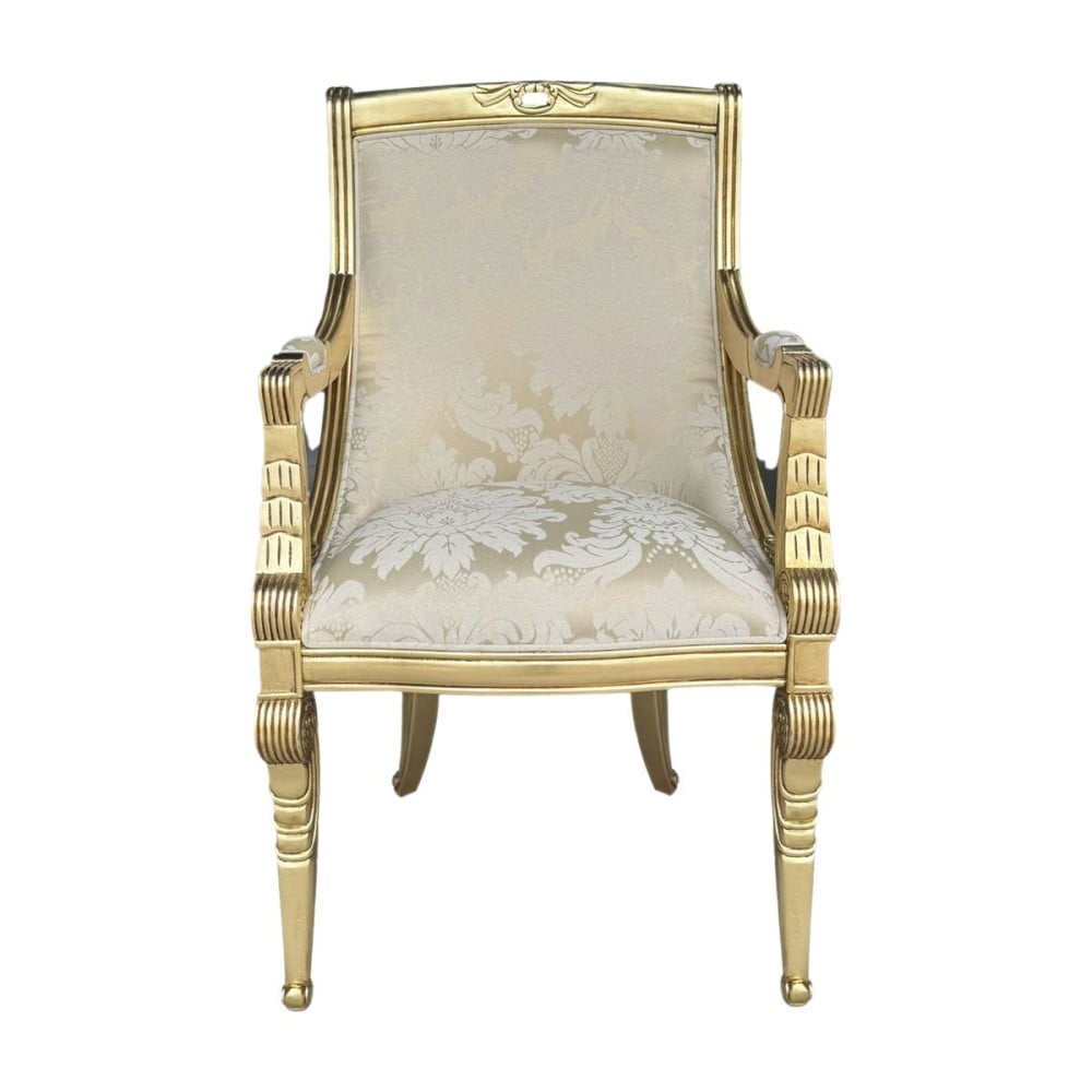 Cadeira com Braço Napoleão Entalhada Madeira Maciça Design de Luxo Peça Artesanal