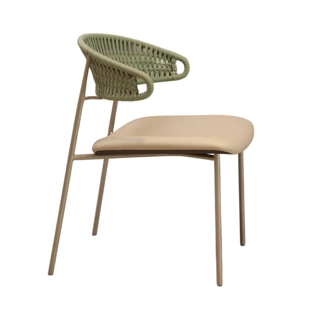 Cadeira Kaisha Assento Estofado Encosto Trama Corda Náutica Estrutura Aço Carbono Pintura Eletrostática Design Moderno