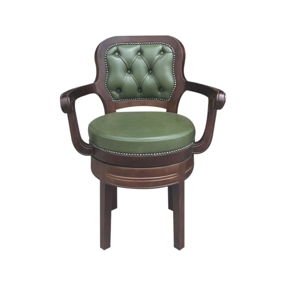 Cadeira Giratória com Braços New England Encosto com Capitonê Detalhes com Tachas Madeira Maciça Design Clássico