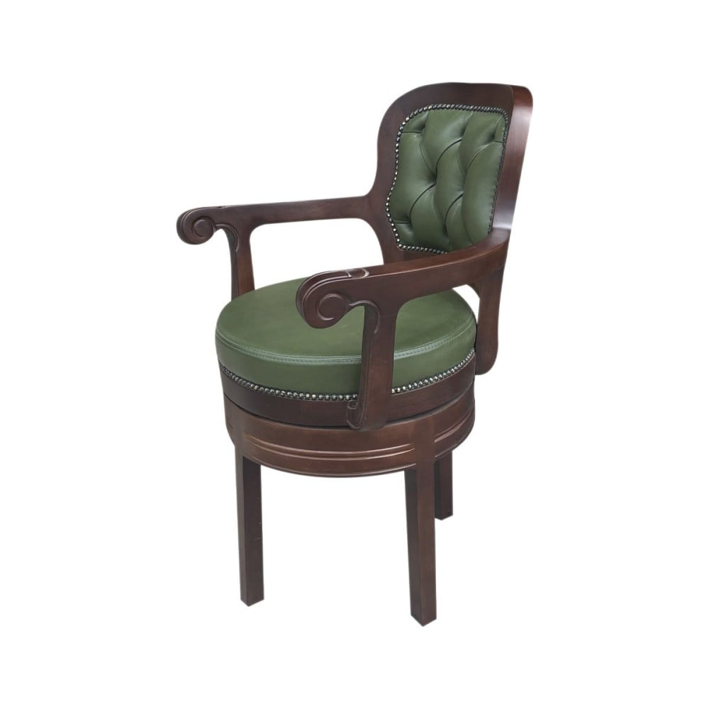 Cadeira Giratória com Braços New England Encosto com Capitonê Detalhes com Tachas Madeira Maciça Design Clássico