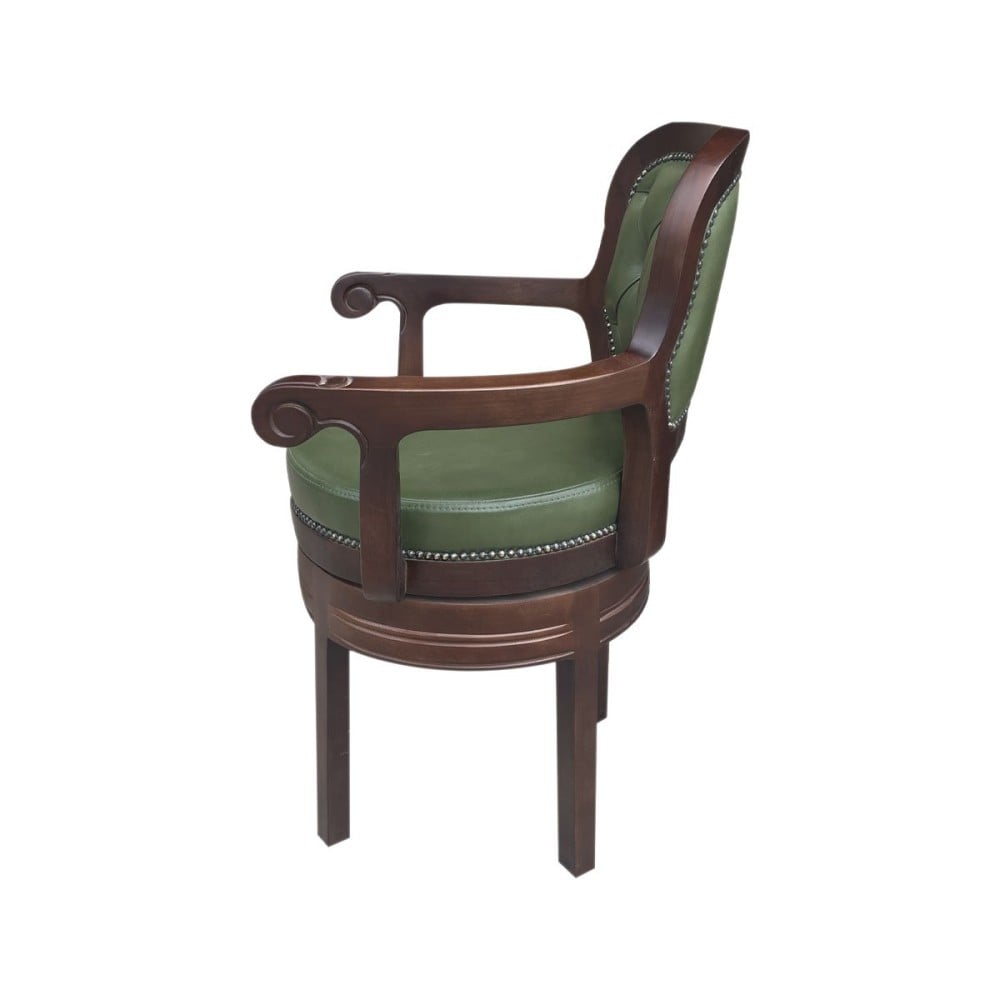 Cadeira Giratória com Braços New England Encosto com Capitonê Detalhes com Tachas Madeira Maciça Design Clássico
