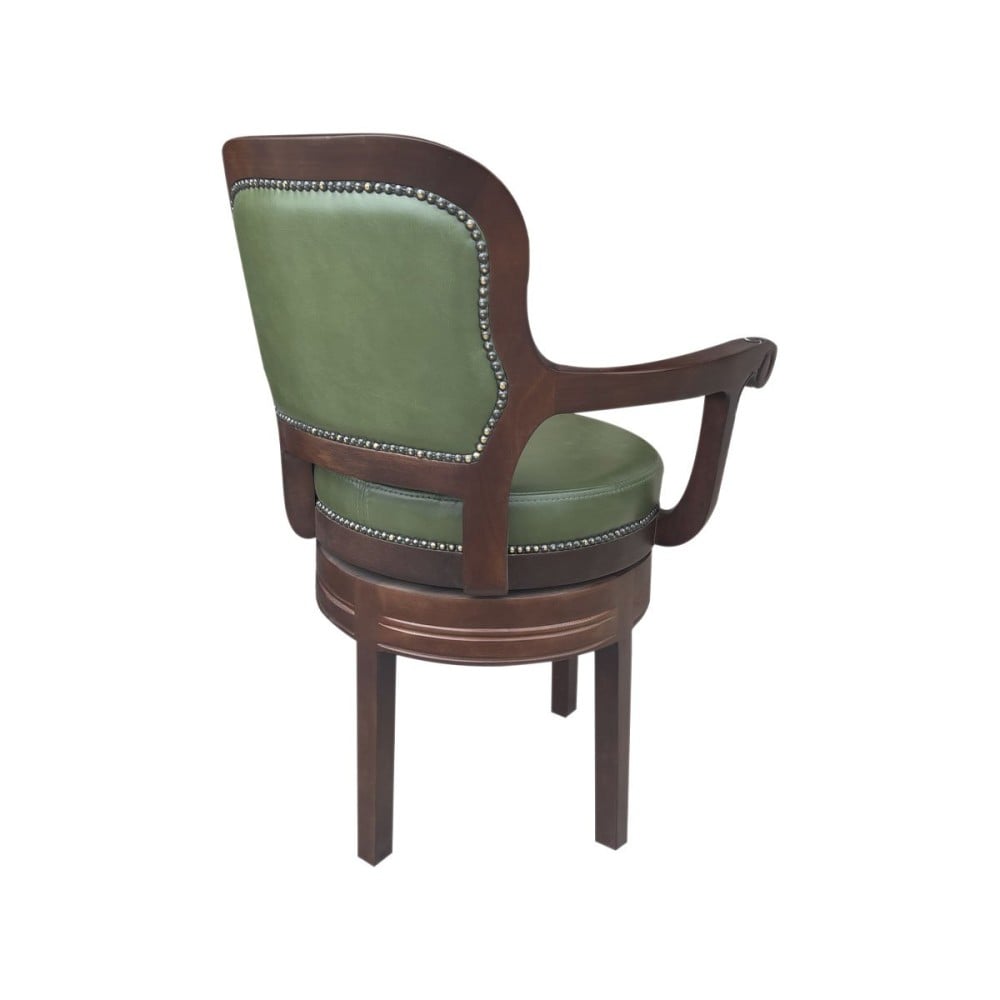 Cadeira Giratória com Braços New England Encosto com Capitonê Detalhes com Tachas Madeira Maciça Design Clássico