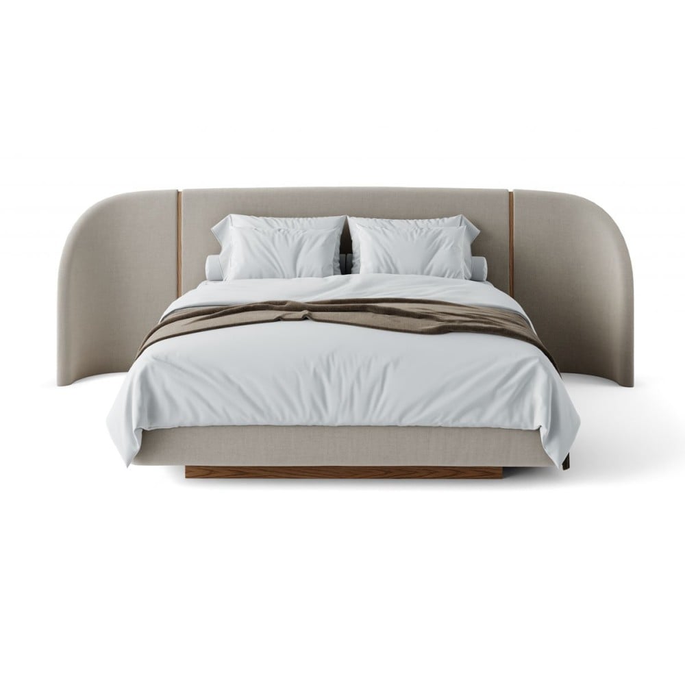 Cama Akander Estofada Cabeceira Tripartida Design Flutuante Base Bipartida