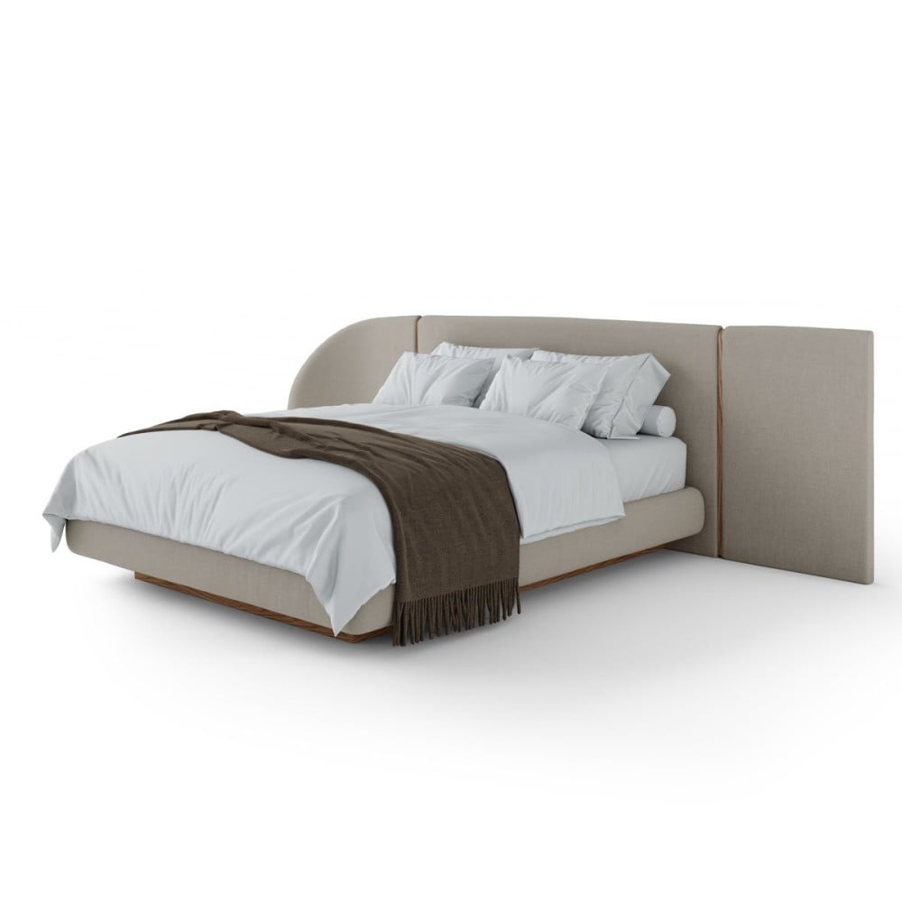 Cama Akander Estofada Cabeceira Tripartida Design Flutuante Base Bipartida