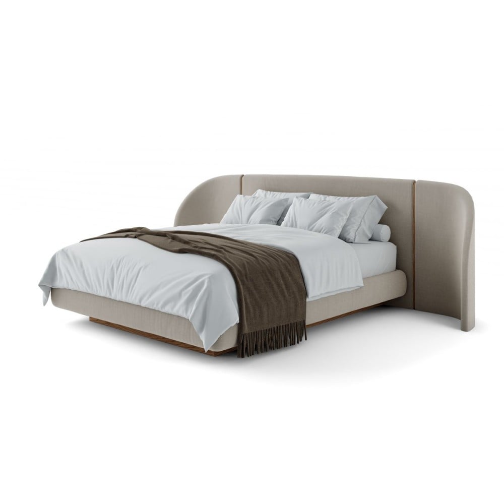 Cama Akander Estofada Cabeceira Tripartida Design Flutuante Base Bipartida
