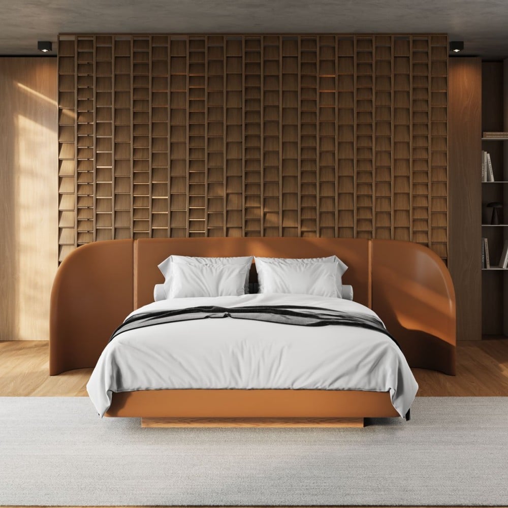 Cama Akander Estofada Cabeceira Tripartida Design Flutuante Base Bipartida