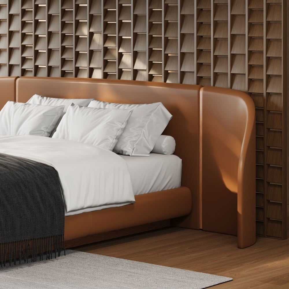 Cama Akander Estofada Cabeceira Tripartida Design Flutuante Base Bipartida