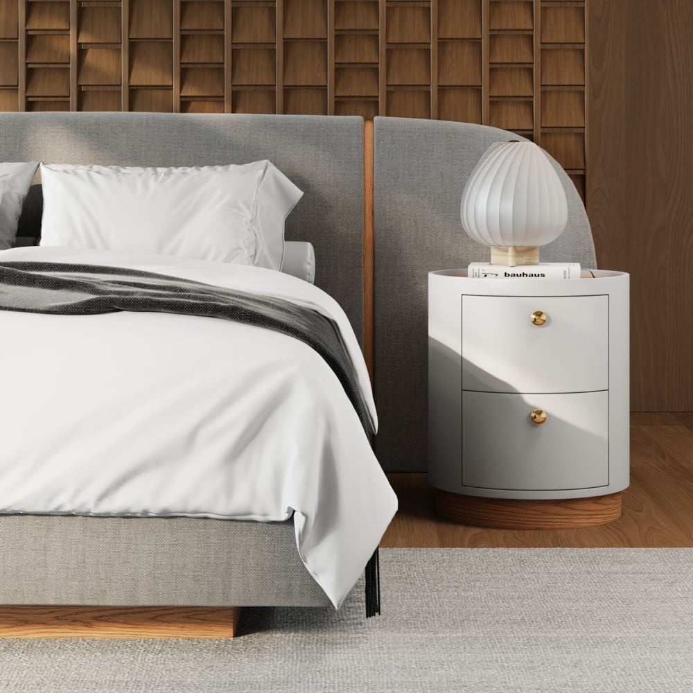 Cama Akander Estofada Cabeceira Tripartida Design Flutuante Base Bipartida