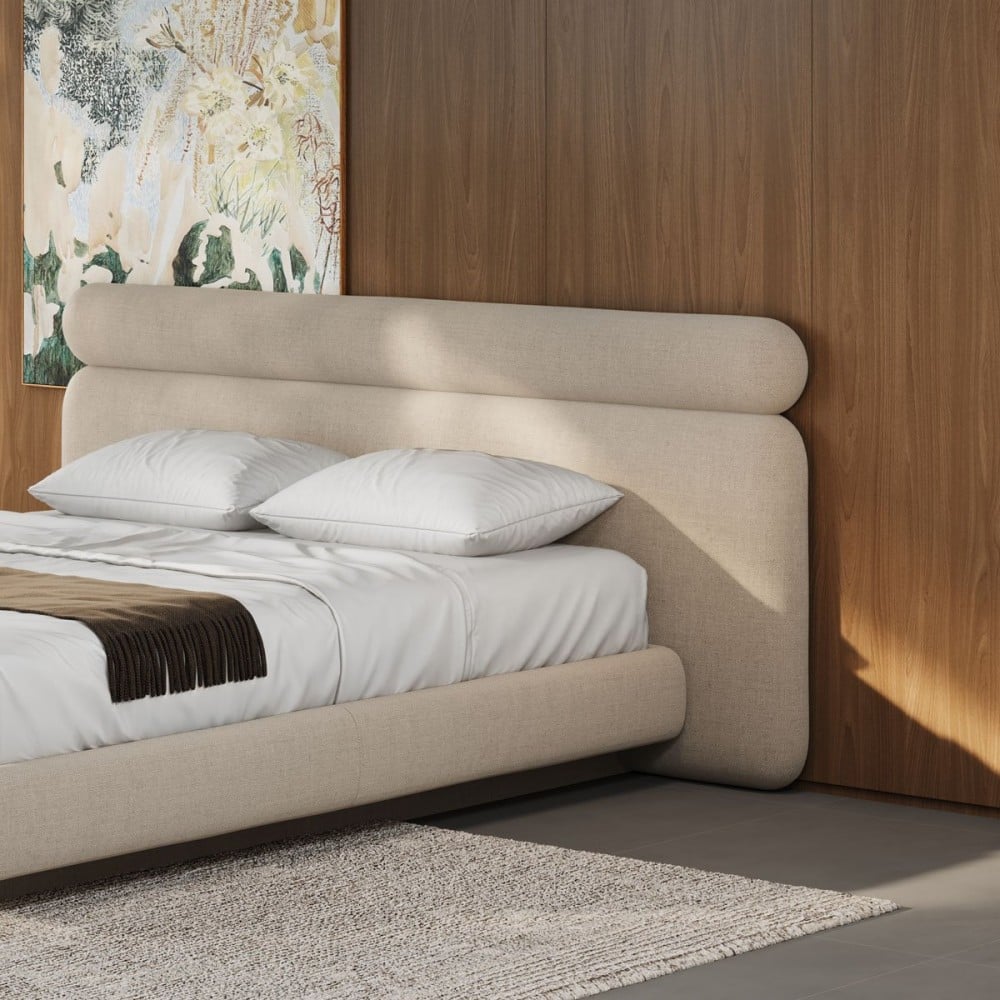 Cama Apis Estofada Design Flutuante Base Bipartida