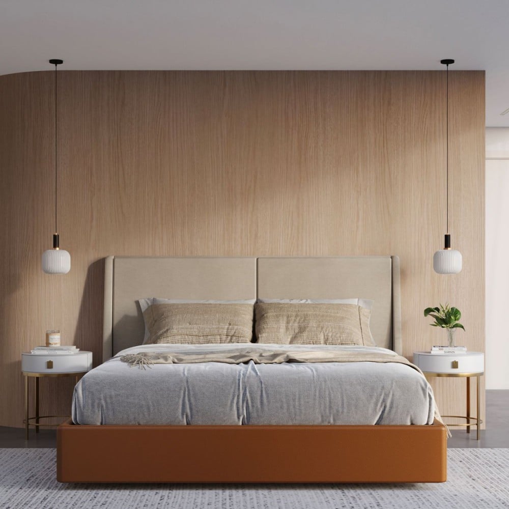 Cama Karima Estofada Design Flutuante Base Bipartida