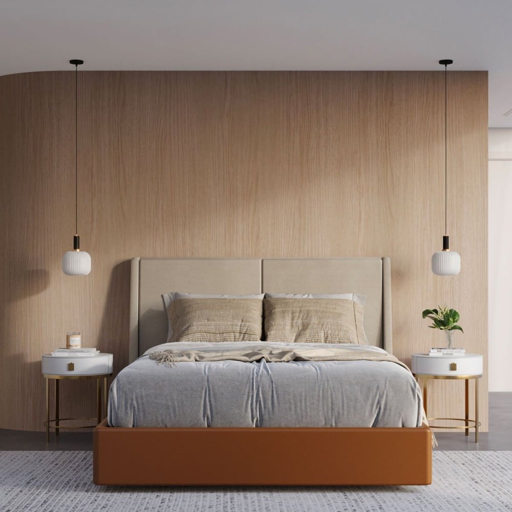 Cama Karima Estofada Design Flutuante Base Bipartida