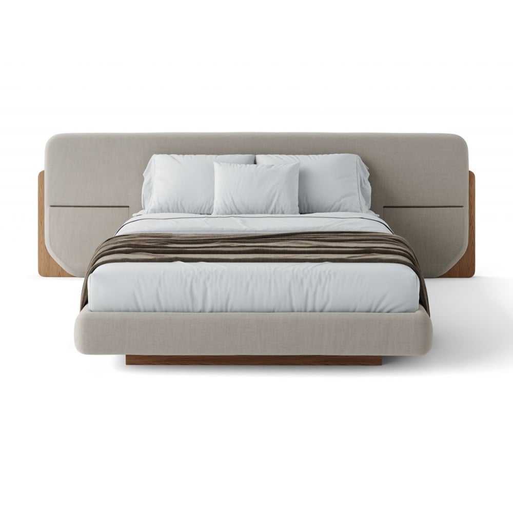 Cama Tessia Estofada Detalhe com Bolsos Laterais Design Flutuante Base Bipartida