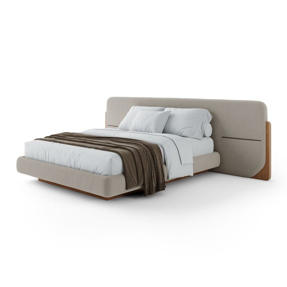 Cama Tessia Estofada Detalhe com Bolsos Laterais Design Flutuante Base Bipartida