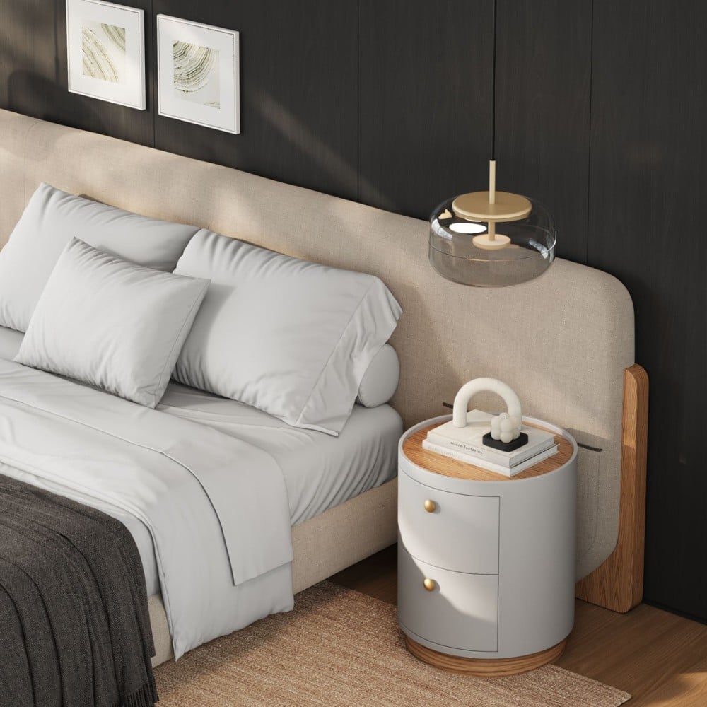 Cama Tessia Estofada Detalhe com Bolsos Laterais Design Flutuante Base Bipartida
