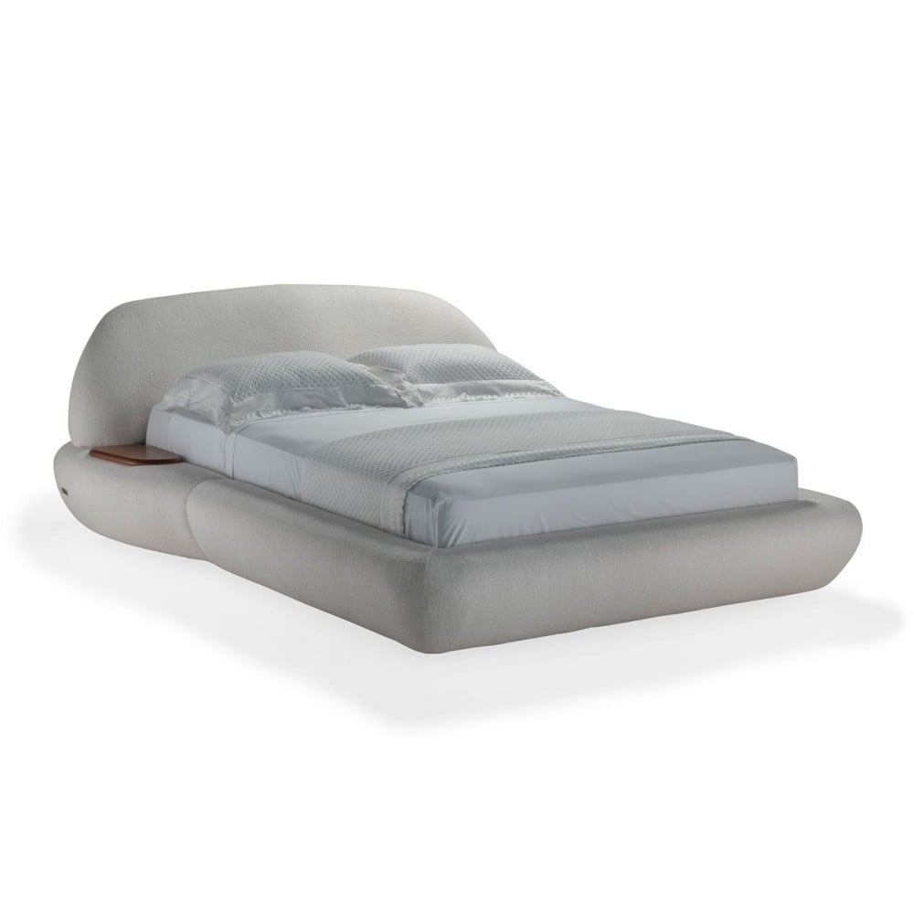 Cama Wonne Estofada com Apoio Lateral e Pés em Madeira 