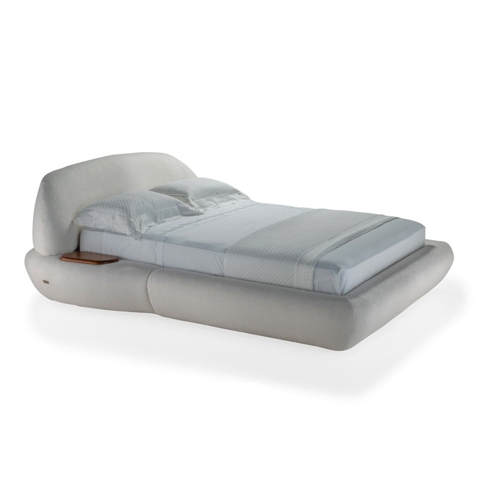 Cama Wonne Estofada com Apoio Lateral e Pés em Madeira 