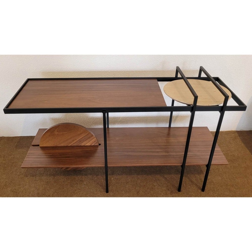 Carrinho Aparador Valker Tampos e Roda com Acabamento Laminado Detalhe Disco em Mármore Estrutura em Metal com Pintura Epóxi