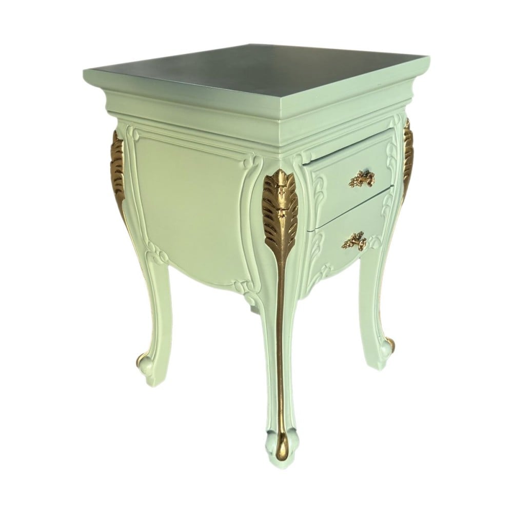 Mesa de Cabeceira Luiz XV Gavetas com Puxadores Exclusivos Madeira Eucalipto Design de Luxo Peça Artesanal
