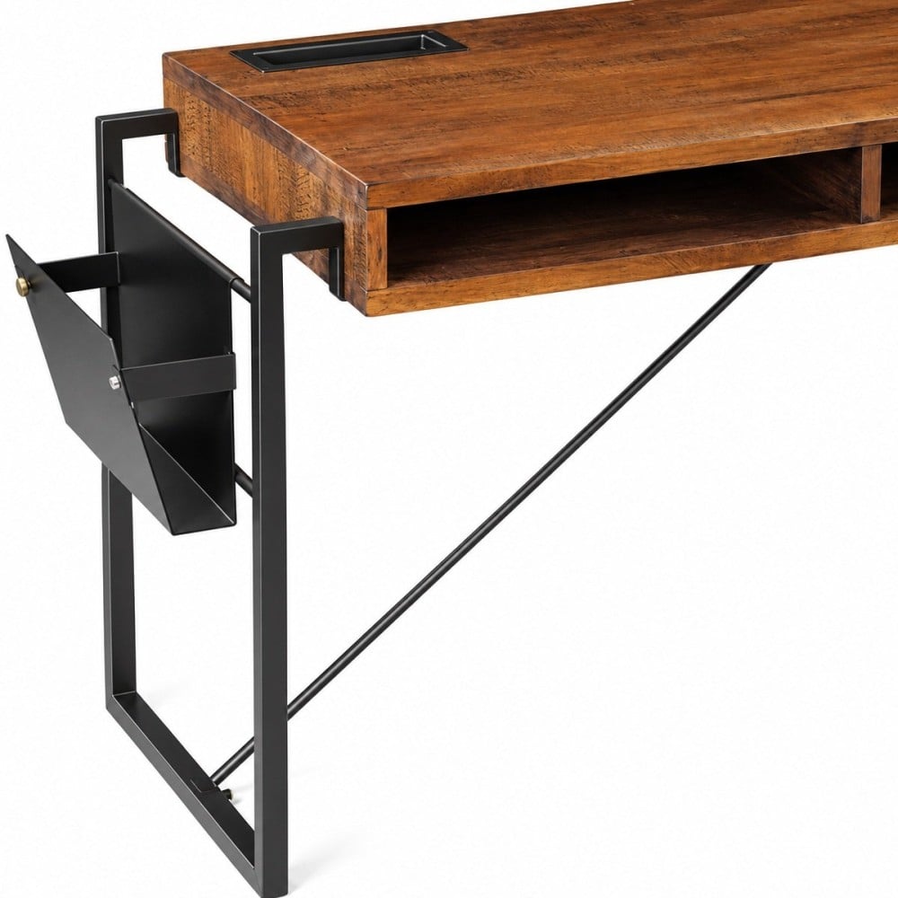 Escrivaninha Moderne em Madeira Maciça com 3 Nichos e Revisteiro Estrutura em Aço Carbono Design by Pedro Mendes