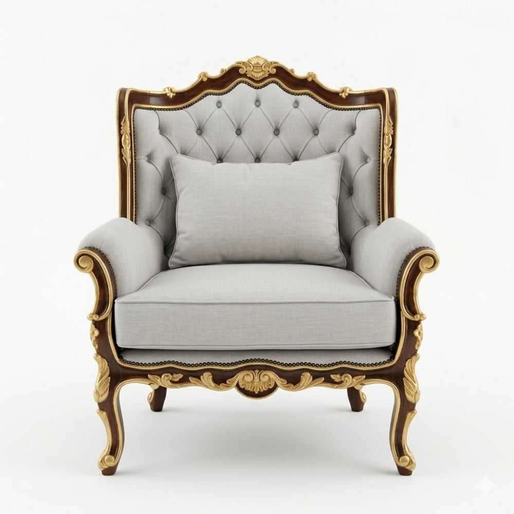 Poltrona Versalhes Capitonê Entalhada Madeira Maciça Luxo Artesanal Design Clássico