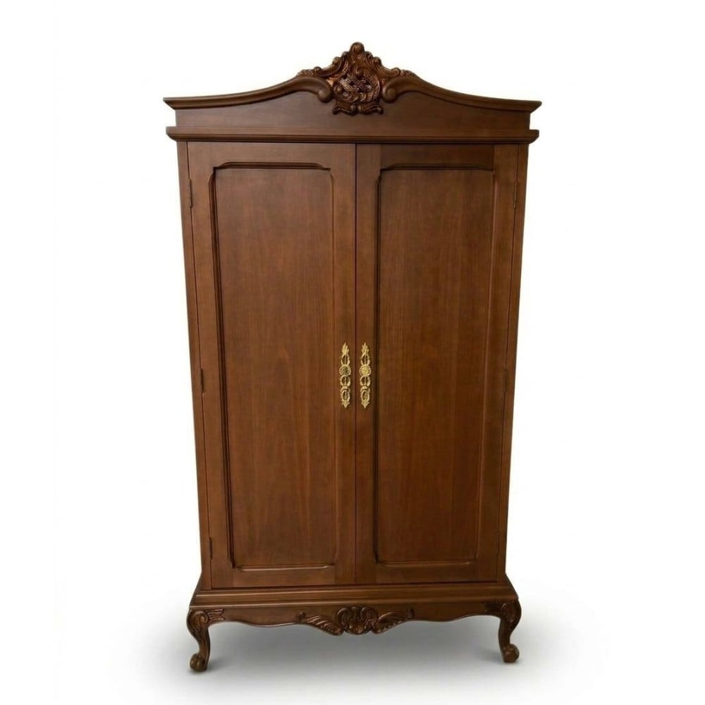 Roupeiro Provençal II com 2 Portas Estrutura em Madeira Maciça Eucalipto Detalhes Entalhados em Dourado Pés Luís XV