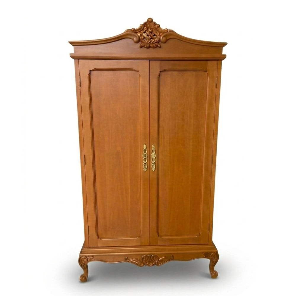 Roupeiro Provençal II com 2 Portas Estrutura em Madeira Maciça Eucalipto Detalhes Entalhados em Dourado Pés Luís XV