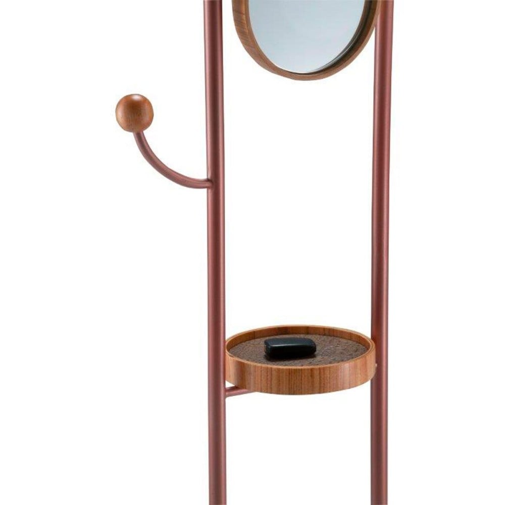 Mancebo Astra Cabideiro com Espelho e Bandeja Redonda com Recouro Estrutura em Aço Carbono Base em Madeira Design by Studio Oune