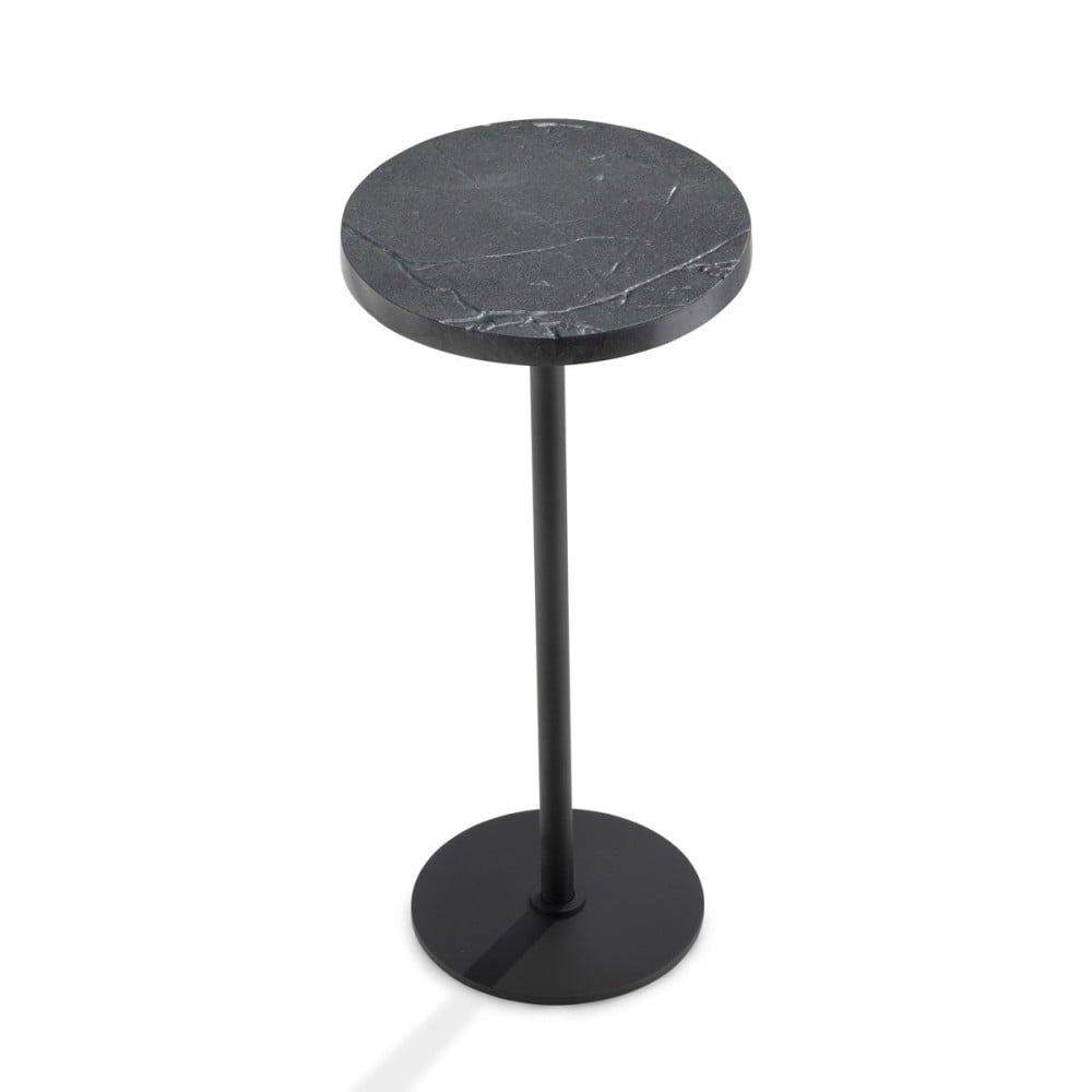 Mesa de Apoio Pitie Tampo Redondo em Mármore Base em Aço Carbono e Haste em Alumínio